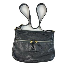 Fossil Leather Crossbody Purse Black Bag Solid Womens Zipper Front Classic